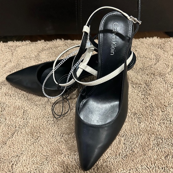Calvin Klein Black Heels with White Straps - Picture 1 of 4